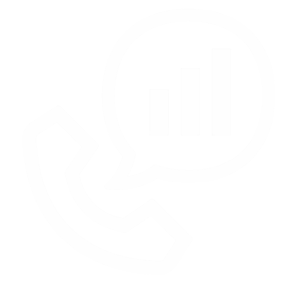 Ein Telefondesign mit einem Sprechblasen-Symbol, das Statistiken darstellt und Kommunikation symbolisiert.